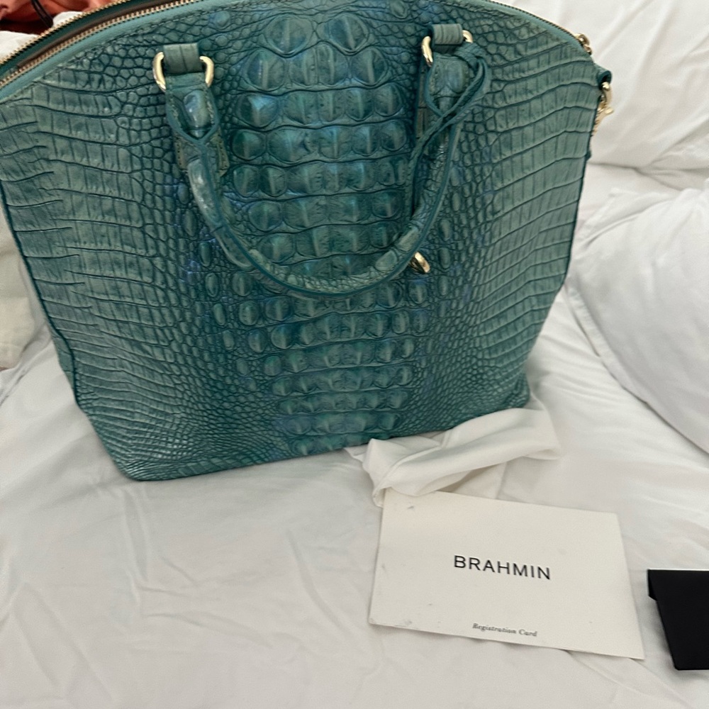Brahmin Turquoise Crocodile Embossed Tote